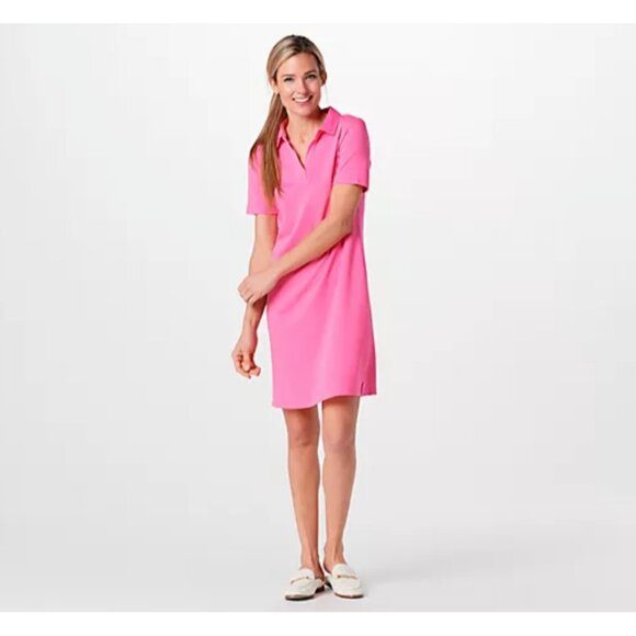 Isaac Mizrahi Women Dress Essentials Pima Cotton Split Neck Pink XXS A397187 - Picture 1 of 4